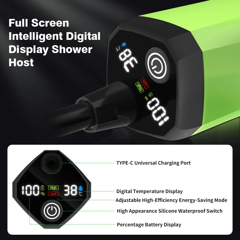Portable Camping Shower Pump – RV & Outdoor Shower Kit with 6000mAh Battery, Full-Screen Digital Display, Adjustable Flow