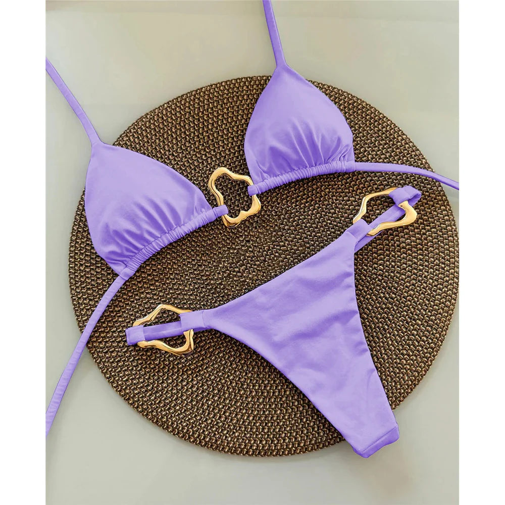 2025 Women’s Sexy Halter Micro Bikini Set – Solid Brazilian Thong Swimwear Beach Bathing Suit