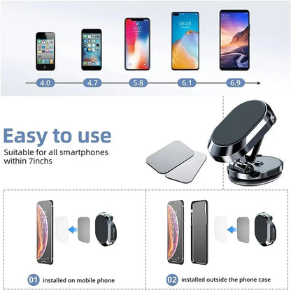 Magnetic Car Phone Holder Mount - Smartphone Stand with Strong Magnet for iPhone, Xiaomi, Samsung - Secure Cell GPS Support In-Car