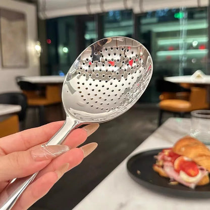 Large Stainless Steel Round Spoon — Big Head Rice Serving Spoon with Drain Holes, Heat-Resistant Kitchen Utensil