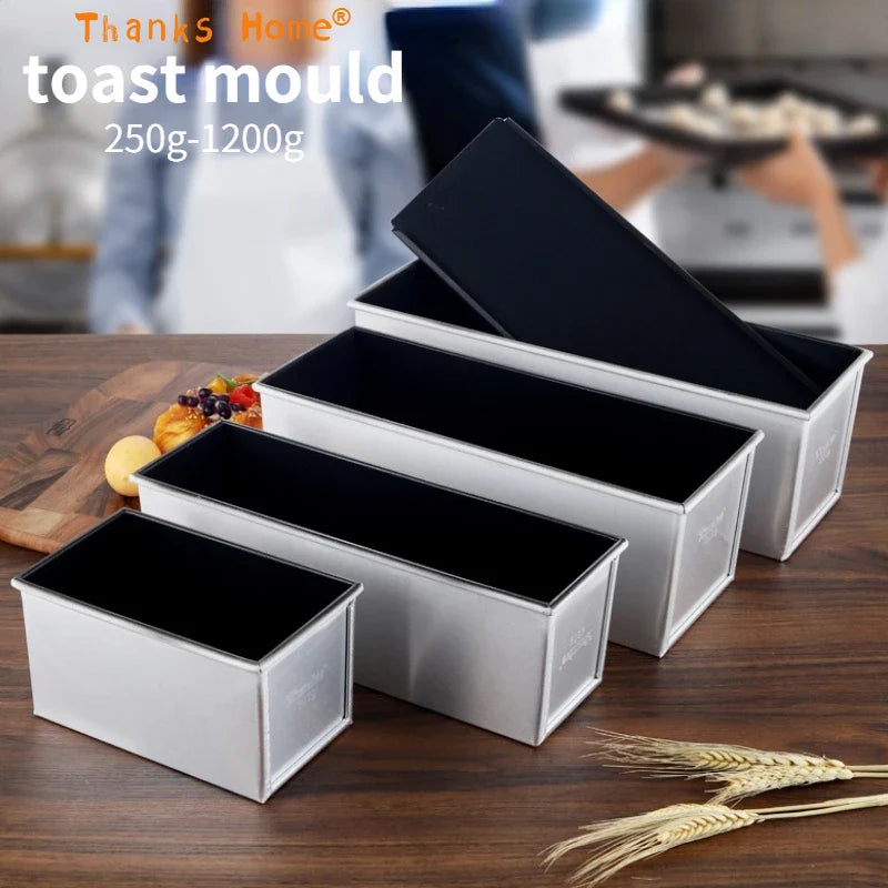 Aluminum Alloy Non-Stick Toast and Bread Loaf Pan – Black Cake Mold with Lid, Available in 250g to 1000g Sizes