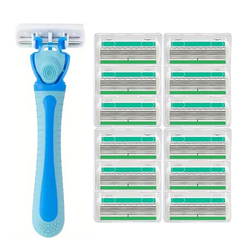 Women’s 6-Layer Manual Safety Razor Set – 1 Handle + 18 Stainless Steel Replaceable Blades