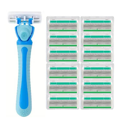 Women’s 6-Layer Manual Safety Razor Set – 1 Handle + 18 Stainless Steel Replaceable Blades