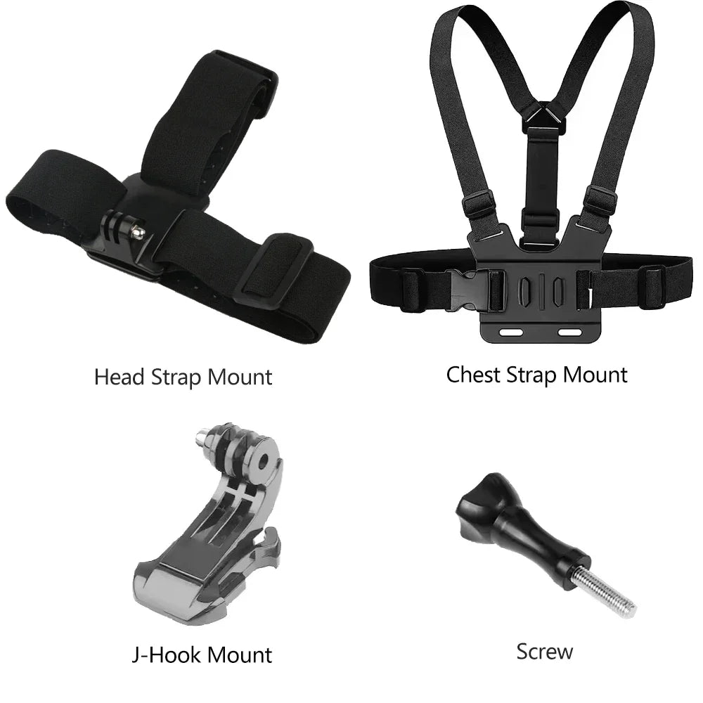 Action Camera Accessories Kit - Adjustable Head Strap & Chest Mount Holder for GoPro, DJI, Insta360 & More