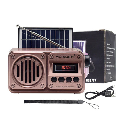 MD-499 Wireless Bluetooth Speaker — Full-Band FM Radio with MP3 Playback, Solar Charging & Emergency Power Function