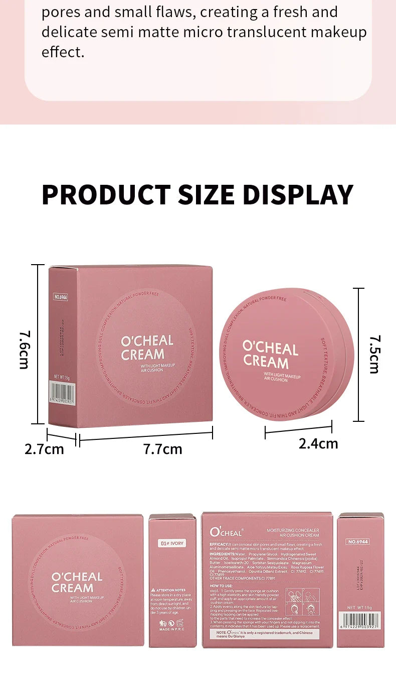OCHEAL CC Cream Cushion Foundation – Long-Lasting Moisturizing Concealer & BB Cream for Face Makeup