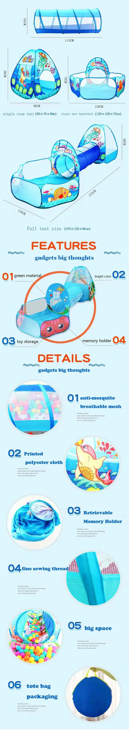 Children’s 3-in-1 Foldable Tent & Playpen – Indoor Ball Pit with Polyester Tunnel for Kids