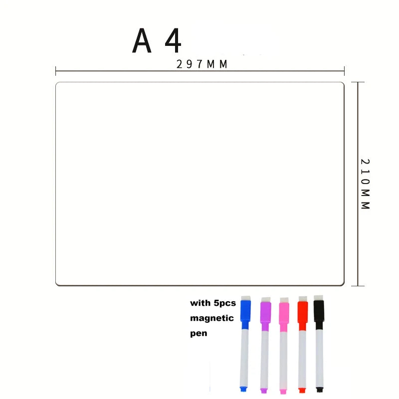 Magnetic Dry Erase Board for Refrigerator – Flexible Whiteboard Sheet with Marker, Erasable Kitchen Memo & Grocery List (A3, A4, A5)