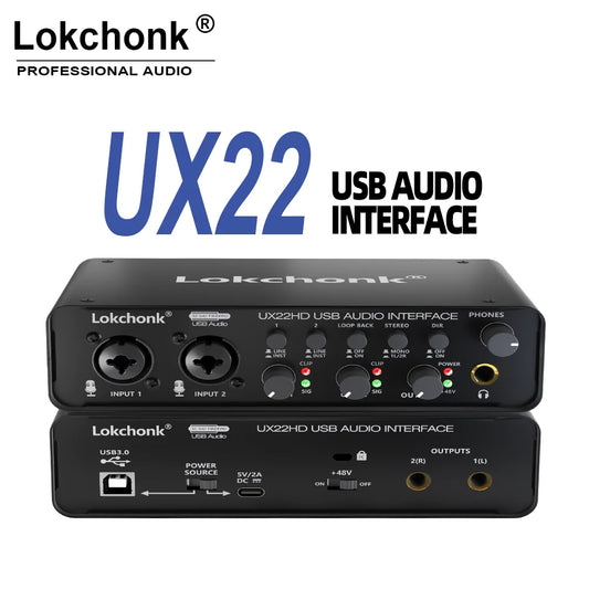 UX22 Audio Interface Sound Card – 32-bit/192KHz AD Converter for Electric Guitar, Live Recording, Studio Singing & Podcast