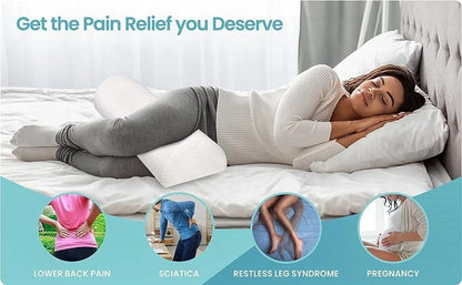 Comfort Memory Foam Bolster Pillow — Cotton Cover Lumbar Support for Legs, Back & Head, Semi-Roll Cushion