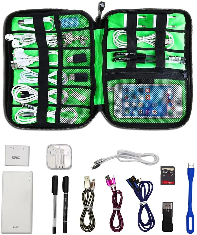 Travel Cable Organizer Bag: Electronics Accessories Storage Pouch for USB Charger, Power Bank, Gadgets - Digital Kit Holder