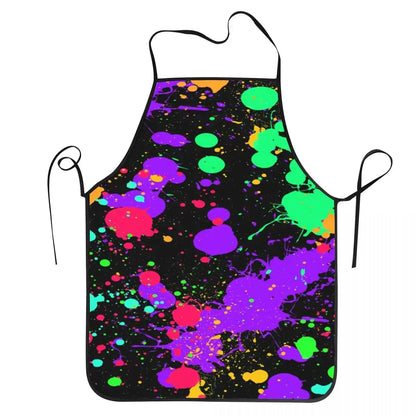 Funny Paint Splatter Bib Apron – Multicolor Kitchen Chef Artist Graffiti Cooking & Baking Tablier for Men & Women
