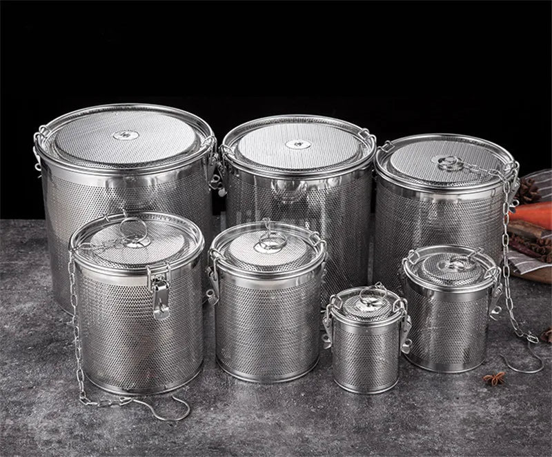 304 Stainless Steel Round Hole Seasoning Bag — Spice, Gravy & Soup Strainer Basket for Brine, Hot Pot, and Slag Separation