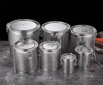 304 Stainless Steel Round Hole Seasoning Bag — Spice, Gravy & Soup Strainer Basket for Brine, Hot Pot, and Slag Separation