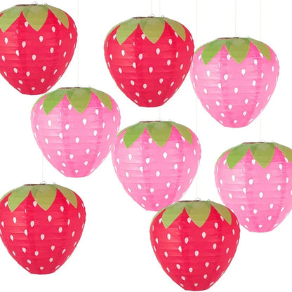 Strawberry Paper Lanterns - 3PCS 20CM Cute Fruit Theme Decorations for Birthday Parties & Baby Showers