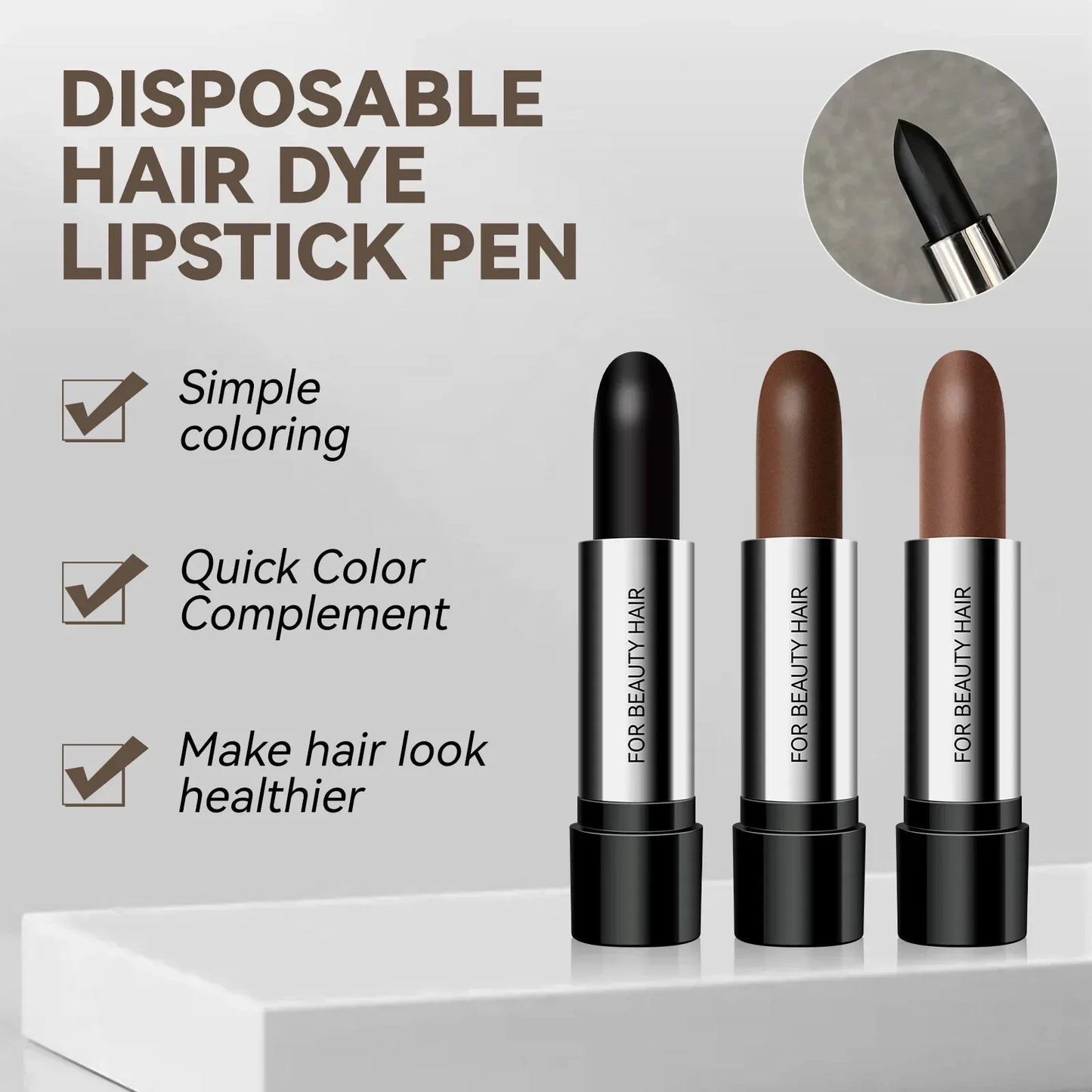 Black & Brown Hair Dye Pen – Temporary One-Time Hair Coloring Stick, Covers Grey & White Hair, Styling & Makeup Tool