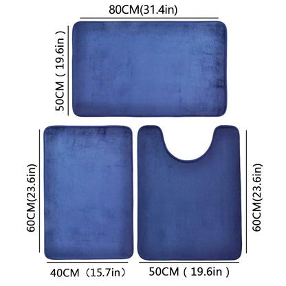 3 Piece Bathroom Mat Set – Non-Slip Toilet, Shower & Bath Floor Absorbent Rugs, Soft Comfortable Carpet for Laundry Room
