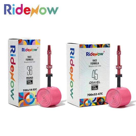 RideNow Metal Nozzle TPU Inner Tube – Removable Valve Cores, External Thread, 700C x 18-32C/32-47C Road Bike & Gravel Presta Valve
