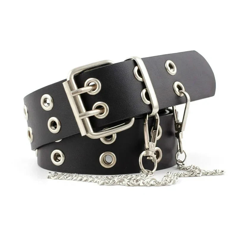 Women's Y2K Double-Hole Punk Belt - Adjustable Unisex Hip Hop Rock Style Punch-Free Waist Belt