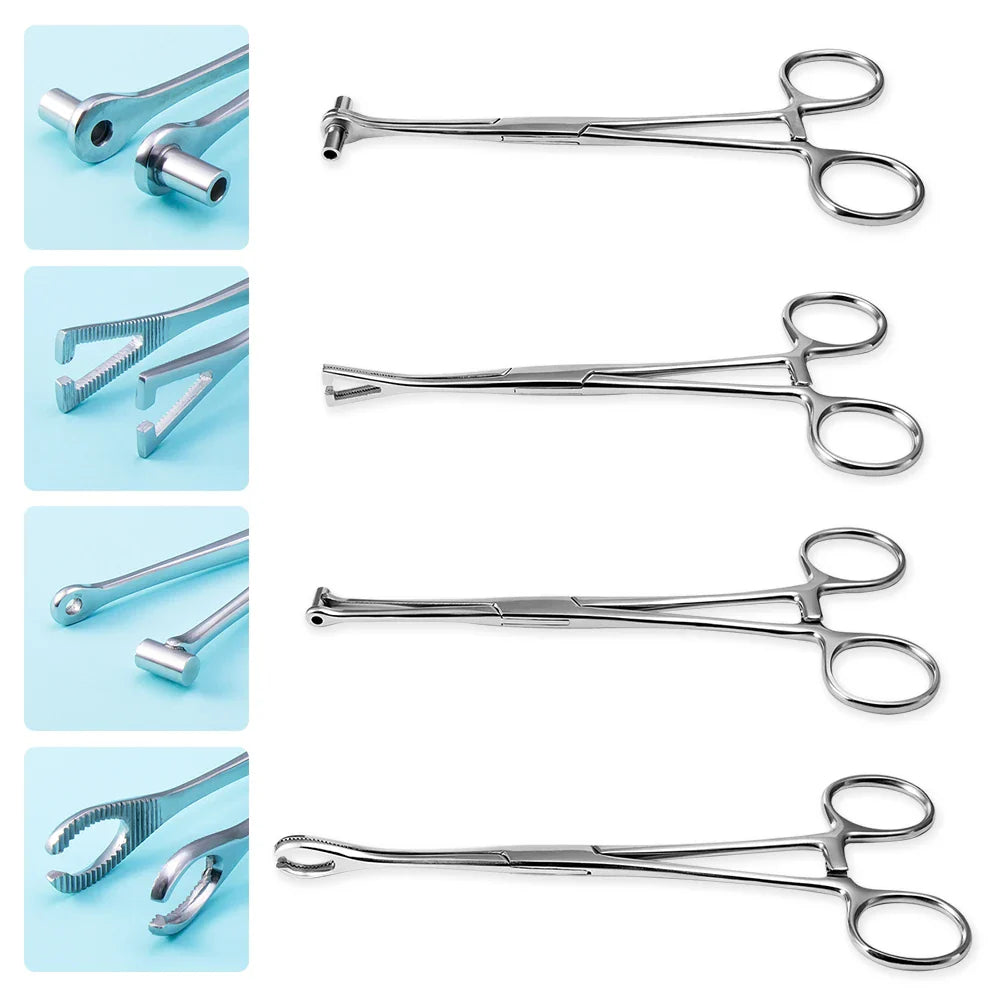 Surgical Steel Piercing Tool Set - Pliers, Forceps, Needle Pipe Clamp Tweezers for Opening and Closing CBR Rings, Ear, Belly, Nose Piercing Tools