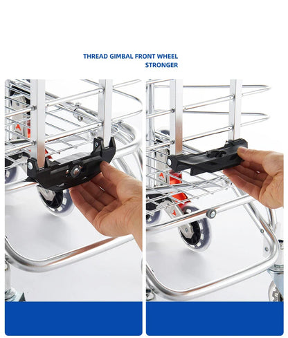 Aluminum Alloy Folding Grocery Cart – Portable Lightweight Shopping Trolley with Step Climbing for Supermarket & Food