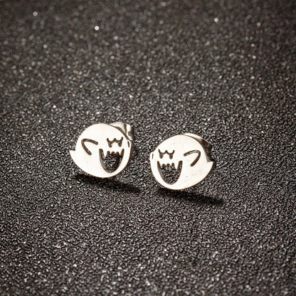 Woman's Cute Tiny Ghost Stud Earrings - Available in Silver, Black, Gold, and Rose Gold Colors, Simple Style Daily Wear Jewelry, Perfect Gift