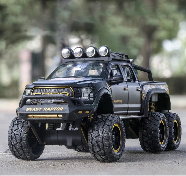 1:24 Diecast F150 Raptor Pickup Truck — Metal Model Car with Sound & Light for Kids Age 3+, Blue