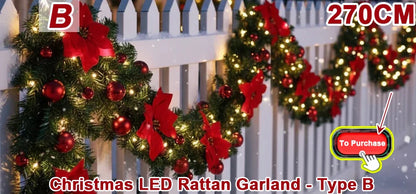 2.7M Christmas Garland – Artificial Pine Rattan Wreath for Tree, Home, Wall, Door & Fireplace Decor