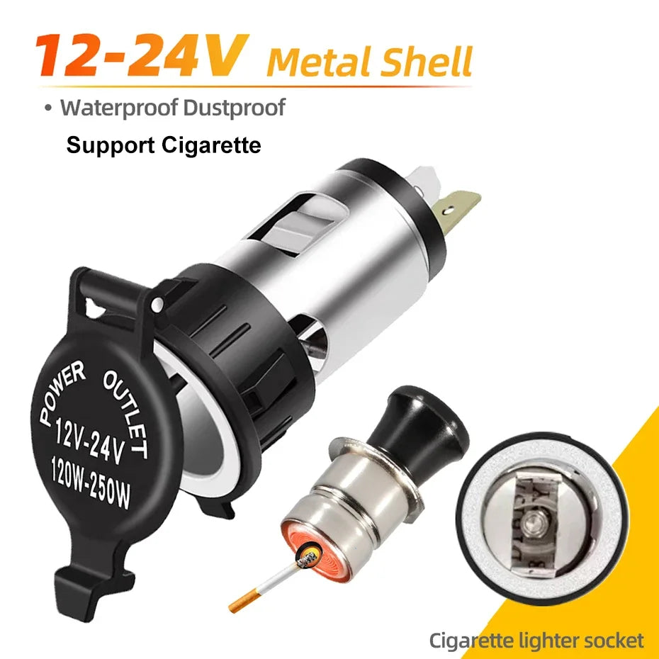 Universal Car Cigarette Lighter Socket Adapter 12V–24V – Portable Power Outlet Converter 120W–250W for Car, Truck, Motorcycle & Boat Accessories