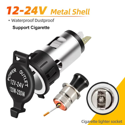 Universal Car Cigarette Lighter Socket Adapter 12V–24V – Portable Power Outlet Converter 120W–250W for Car, Truck, Motorcycle & Boat Accessories