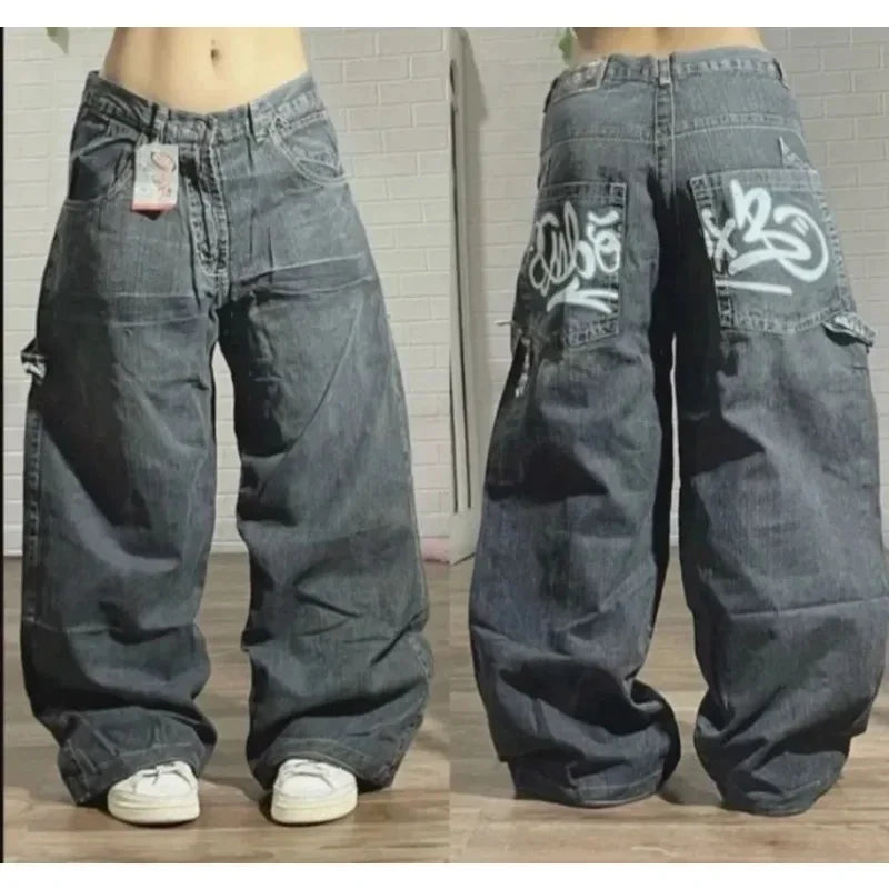 Y2K American Embroidered Baggy Jeans – Men’s Vintage Hip Hop Wide-Leg Casual Streetwear Pants