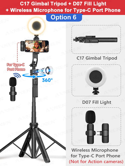 C17 AI Smart Gimbal Tripod – Foldable 360° Selfie Stick with Auto Face Tracking Quadruped Mobile Phone Holder