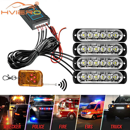 24LED Wireless Car Strobe Emergency Signal Flash Light - 12-24V for Trailers and Trucks, Auto Diode Modification Accessories
