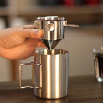 304 Stainless Steel Hanging Ear Coffee Filter Cup - Portable Hand Flush Filter with Filter Paper, Filter-free Funnel Coffee Utensils