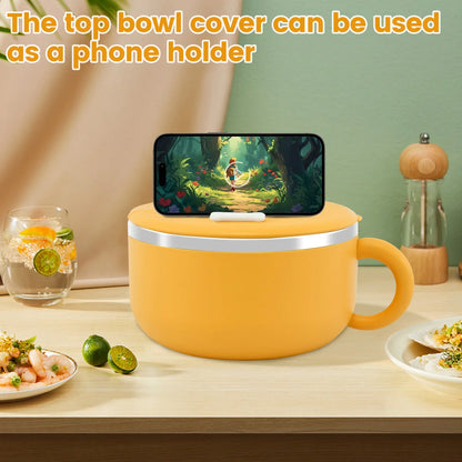 Stainless Steel Ramen Bowl with Lid: 1200ml Heat-Resistant Noodle Bowl - Instant Noodles Cooker & Tableware Kitchen Accessory