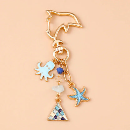 Summer Beach Shell Keychain – Octopus and Starfish Marine Life Pendant for Women, Girls, Handbag Decor, and Gifts