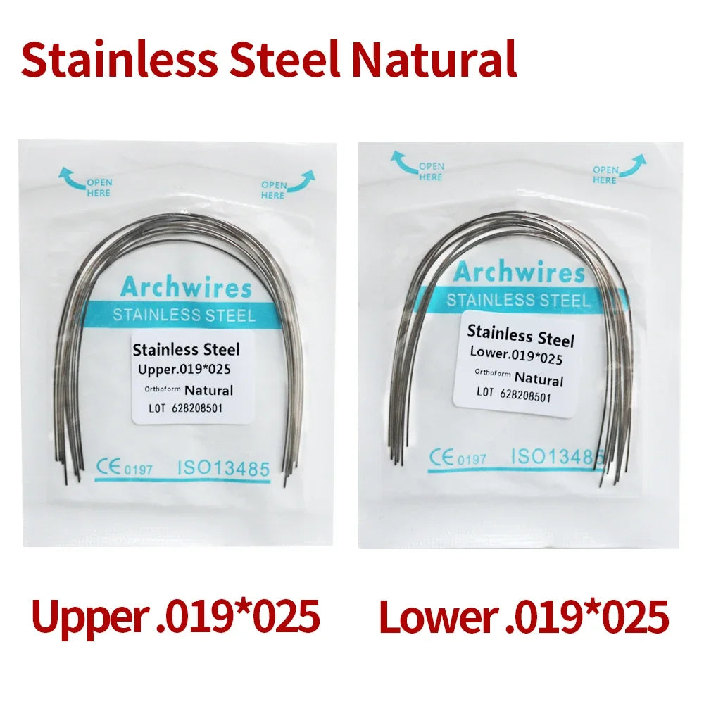 2 Packs Stainless Steel Arch Wires – 20pcs Natural Round & Rectangle Wires for Upper & Lower Braces