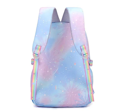 MINISO Kawaii Frozen Girls Backpack – Rainbow Schoolbag & Travel Laptop Bag for Kids & Teenagers