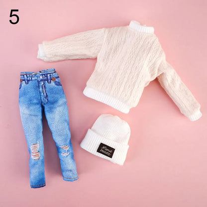 1/6 Doll Winter Fashion Outfit – Handmade Sweaters, Pants & Hats for 29–32cm Dolls