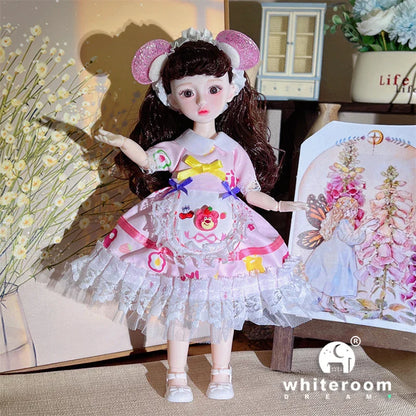 30cm 1/6 BJD Ball Jointed Doll – Starry Gray Eyes with Lolita Fashion Dress, DIY Toy Gift for Girls