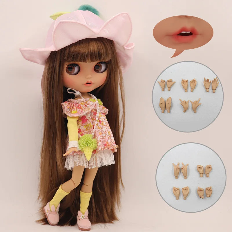 ICY DBS Blyth Doll – 1/6 Joint Body BJD Anime Girl with Tan Skin, Matte Face & Pouting Mouth OOAK OB24