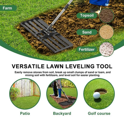 72-Inch Lawn Leveling Rake – Effort-Saving Stainless Steel Handle Tool for Yard, Golf Course & Pasture Turf