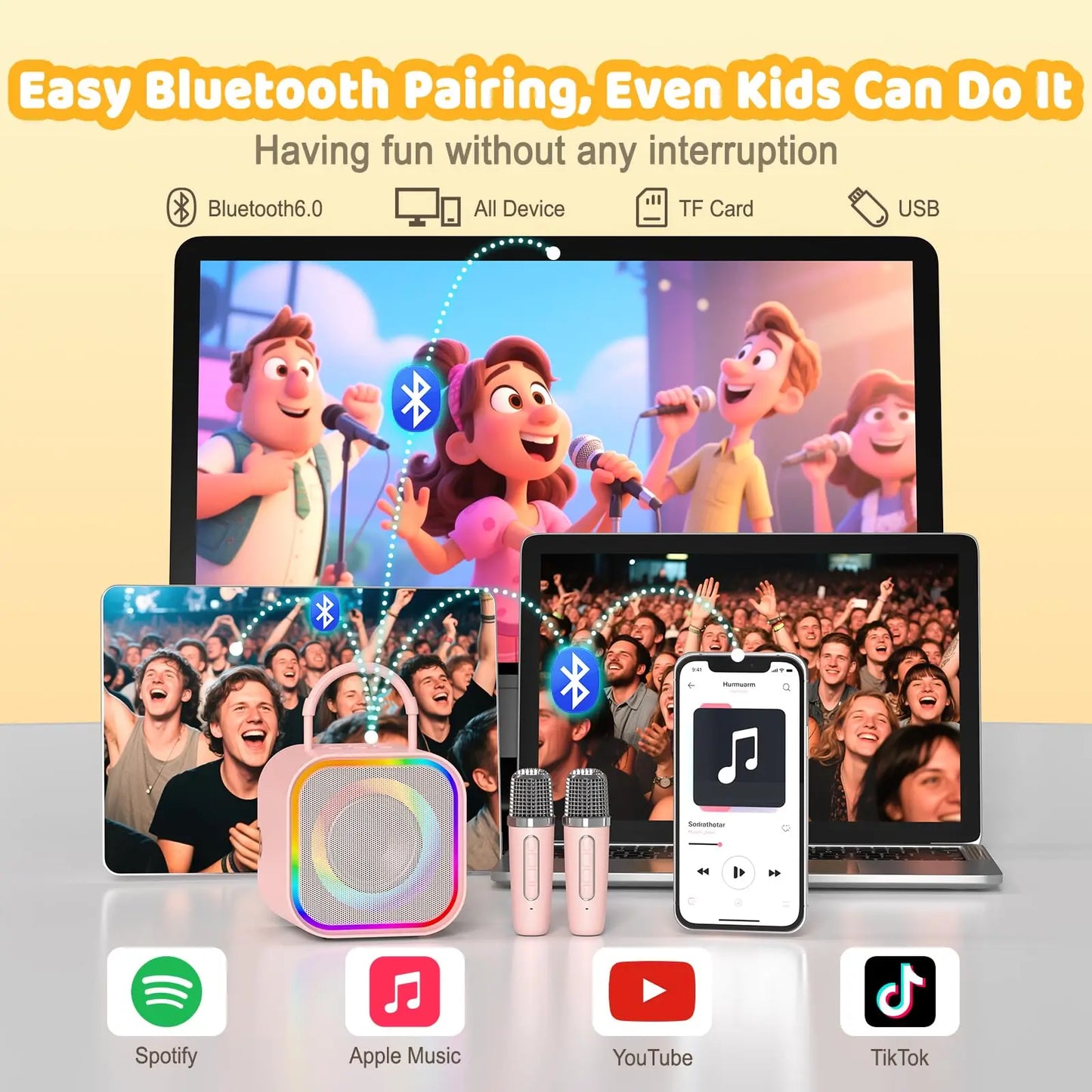 Haomuren Mini Karaoke Machine for Kids – Portable Bluetooth Speaker with 2 Mics, All-in-One Home Party Toy & Gift for Girls