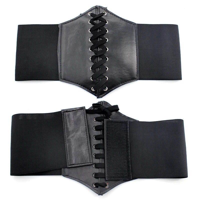 New Corset Punk Black Wide Belt - PU Leather Slimming Body Belt for Women, High Waist Elastic Cummerbund for Dresses