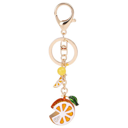 EASYA Vintage Imitation Fruit Charm Keychain – Lemon, Persimmon & Strawberry Glass Pendant, Luxury Jewelry for Women