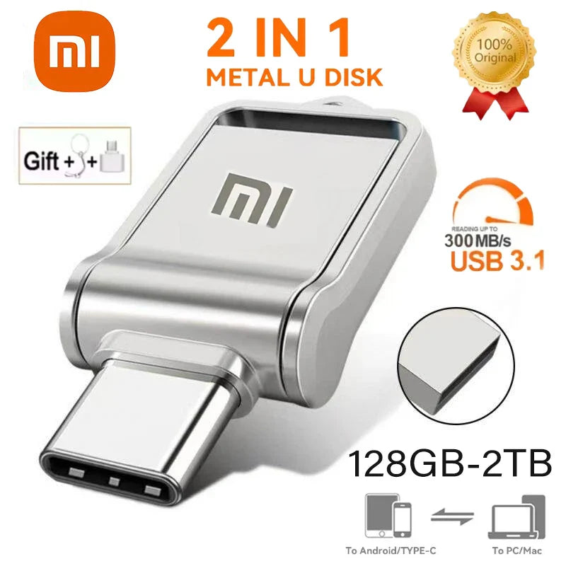 Xiaomi 2TB USB 3.1 Flash Drive — High-Speed Type-C 2-in-1 Metal U Disk, Waterproof, Universal for Mobile & PC