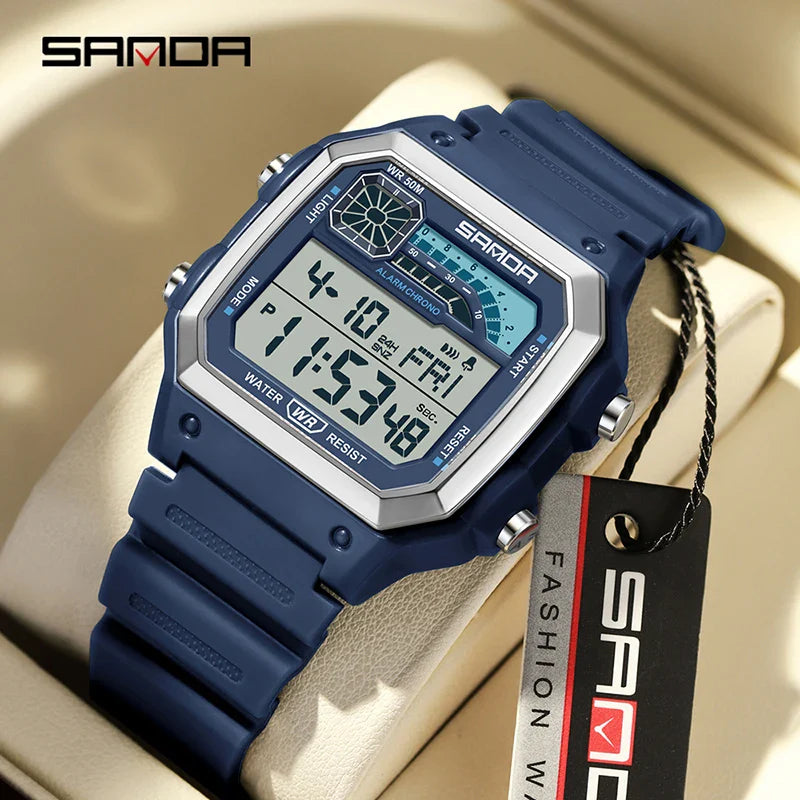 SANDA Outdoor Sport Electronic Watch for Men – Multifunction, Alarm, Chrono, Waterproof, LED Digital, Double Time