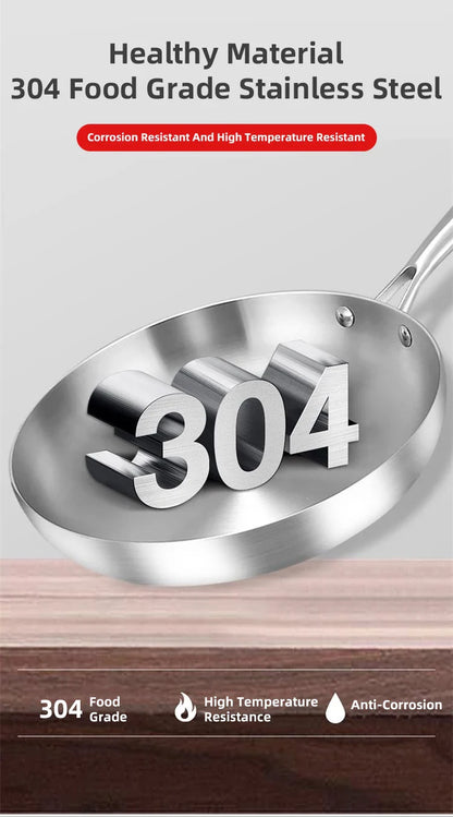 24CM Professional Grade Frying Pan - 304 Stainless Steel, 2MM Thick 5-Ply Steel Skillet & Cooking Pot