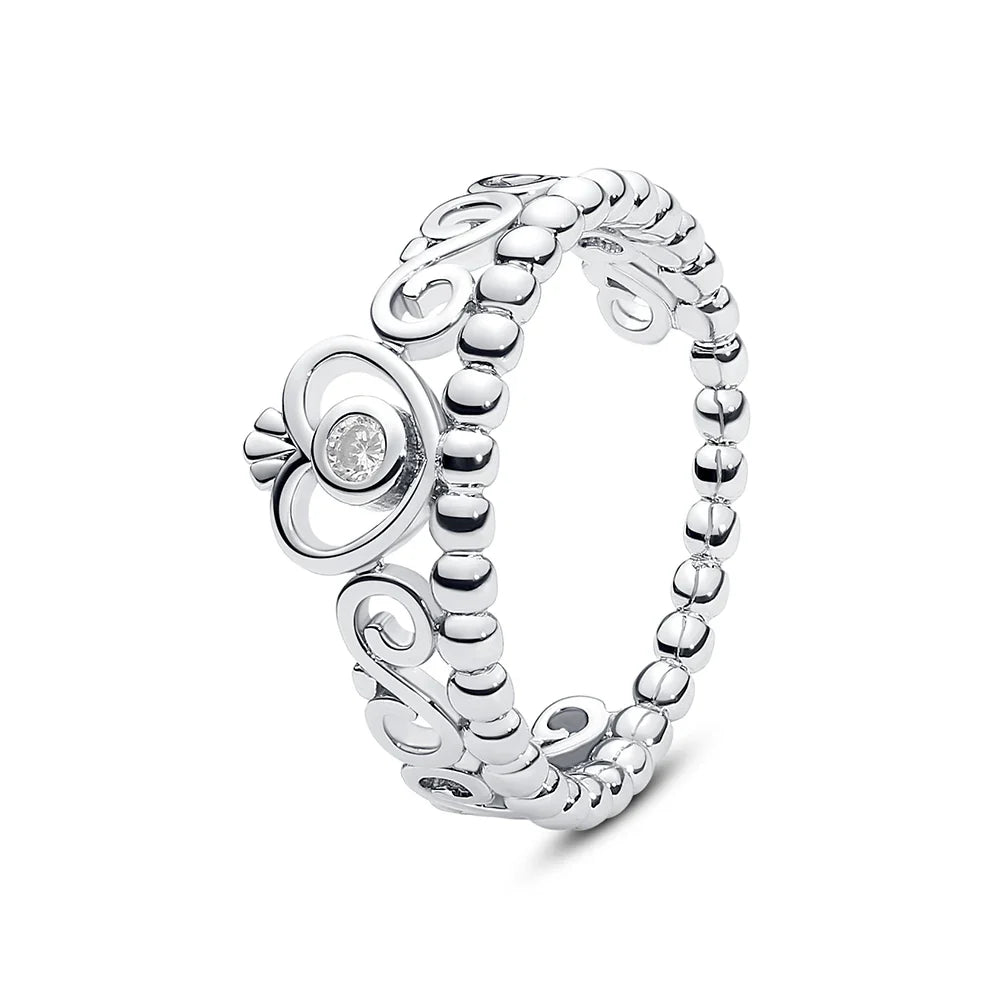 925 Sterling Silver Women’s Ring – Crown, Heart & Wishbone Design with Crystal, Rose Gold Engagement & Wedding Jewelry