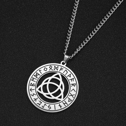 Viking Nordic Rune Compass Necklace – Stainless Steel Triquetra Amulet Pendant Jewelry Gift